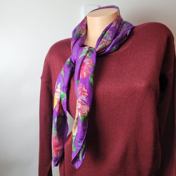 Echo Floral Hibiscus Purple Silk Scarf 34" X 34.75" - Picture 9 of 10